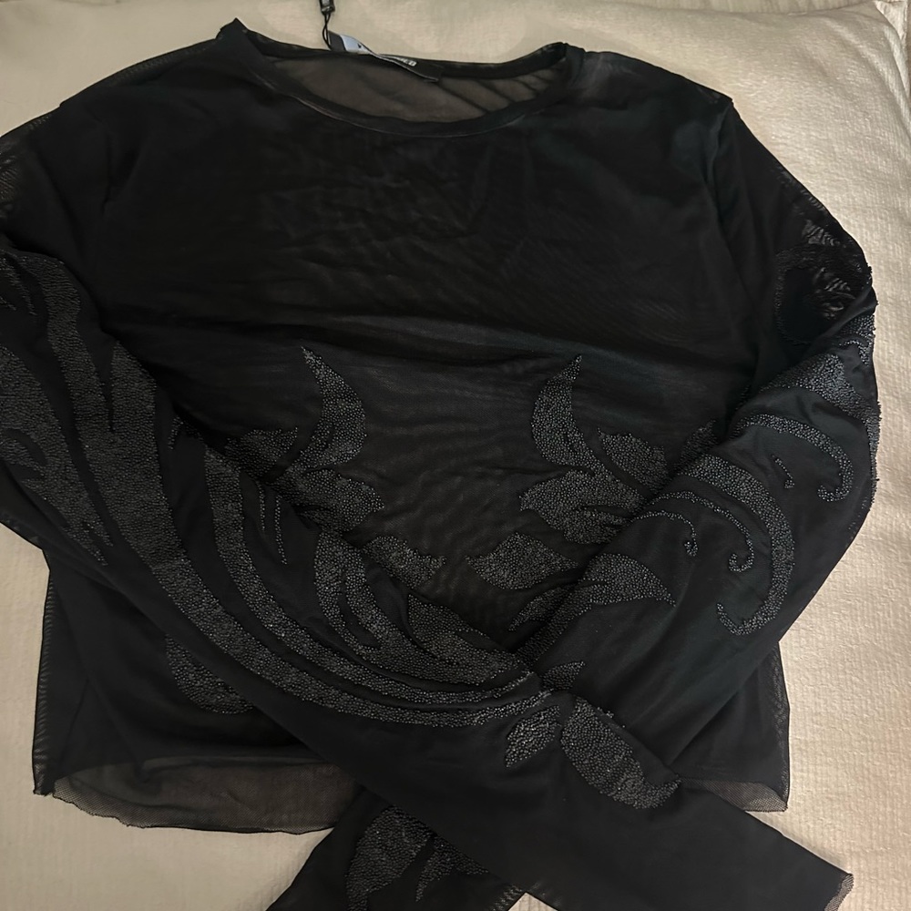 MISGUIDED EMBELLISHED SHEER BLACK TOP SIZE 4 NWT